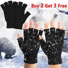 Knitted Thermal Fingerless Gloves Warm Winter Half Finger Gloves for Men Womens