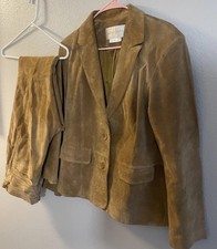 Margaret Godfrey Pantsuit Leather Suede Brown Camel Vtg Sz 10 Women Excellent