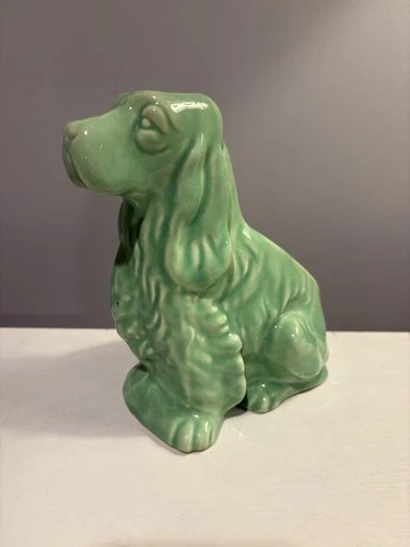 Shawnee Vintage Pottery Springer/Cocker Spaniel Dog Planter Ceramic 1940s Green
