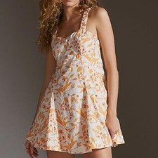  $ 148 Anthropologie Maeve Sweetheart Mini Dress Yellow Floral Size L #1118