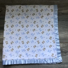 Child Of Mine By Carters Blue Bears Baby Blanket Lovey 100% Cotton Satin Trim