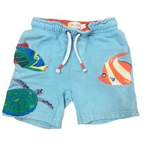 Mini Boden Kids Blue Cotton Sea Turtle Fish Applique Drawstring Shorts 3Y 98cm
