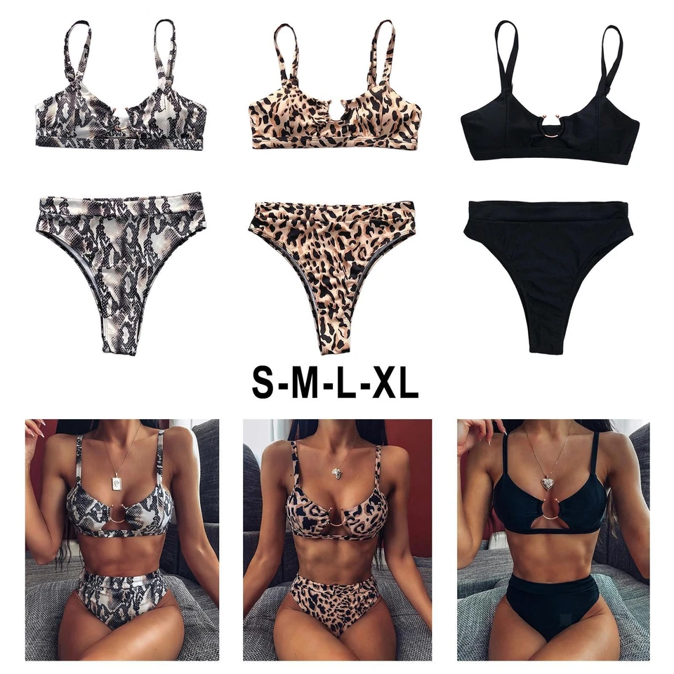 Bikini Ensemble À Bretelles Top Taille Haute Brésilien Maillots De Bain Plage - Photo 1/1