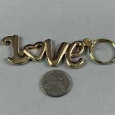 Gold Tone Metal LOVE Heart Keychain Key Ring 54387
