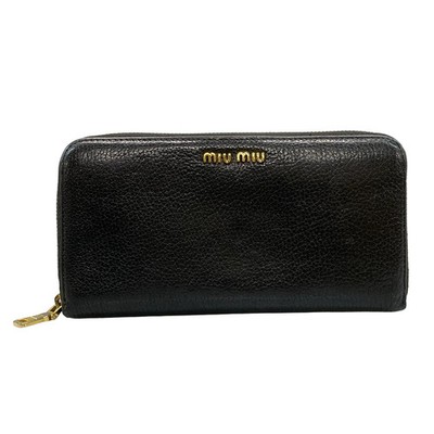 miumiu Madras leather round zip 5ML506 Black Mahina Leather Long Wallet