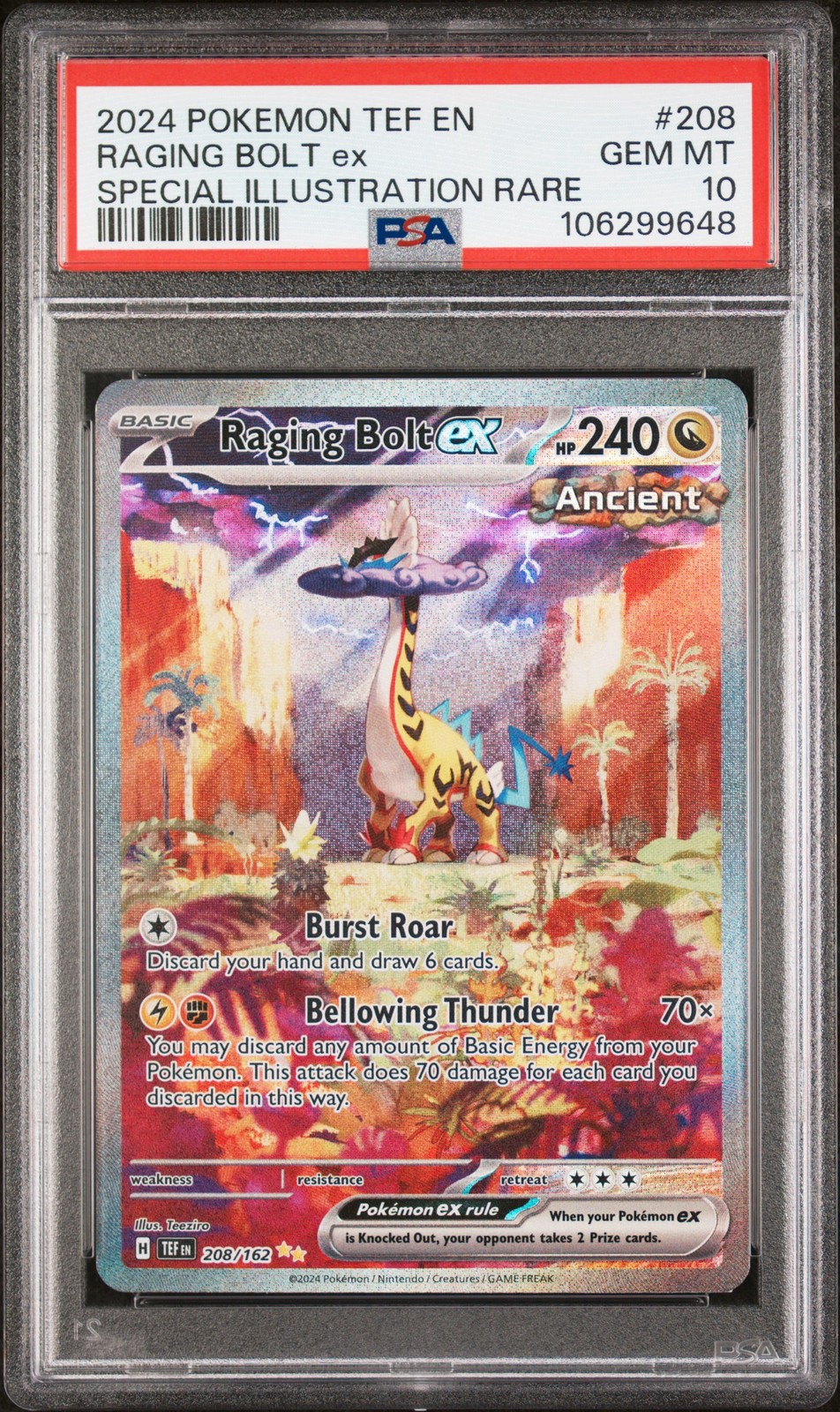 Raging Bolt EX 208/162 Special Illustration Rare Temporal Forces Pokemon PSA 10