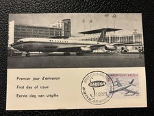1959 Bruxelles Belgium First Day Cover Postcard SABENA Boeing Airplane Stamps