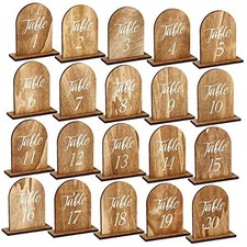 20 Pcs Wedding Wooden Table Numbers with Wooden Base Rustic Fresh Style