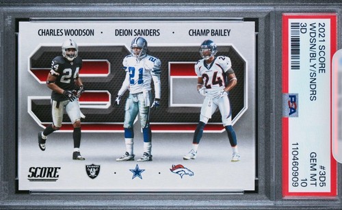 CHARLES WOODSON DEION SANDERS CHAMP BAILEY 2021 Panini 3D #3D5 3HOFs PSA 10🏈🏆
