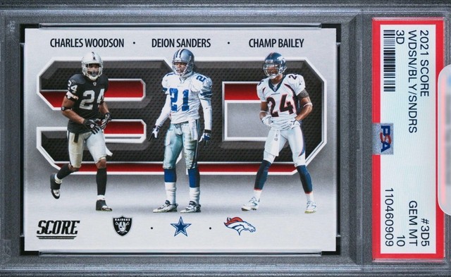 Charles Woodson Deion Sanders Champ Bailey 2021 Panini 3D #3D5 3HOFs PSA 10🏈🏆