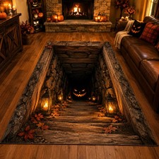 Pumpkin Cellar 3D Illusion Area Rug, Halloween Spooky Floor Decor