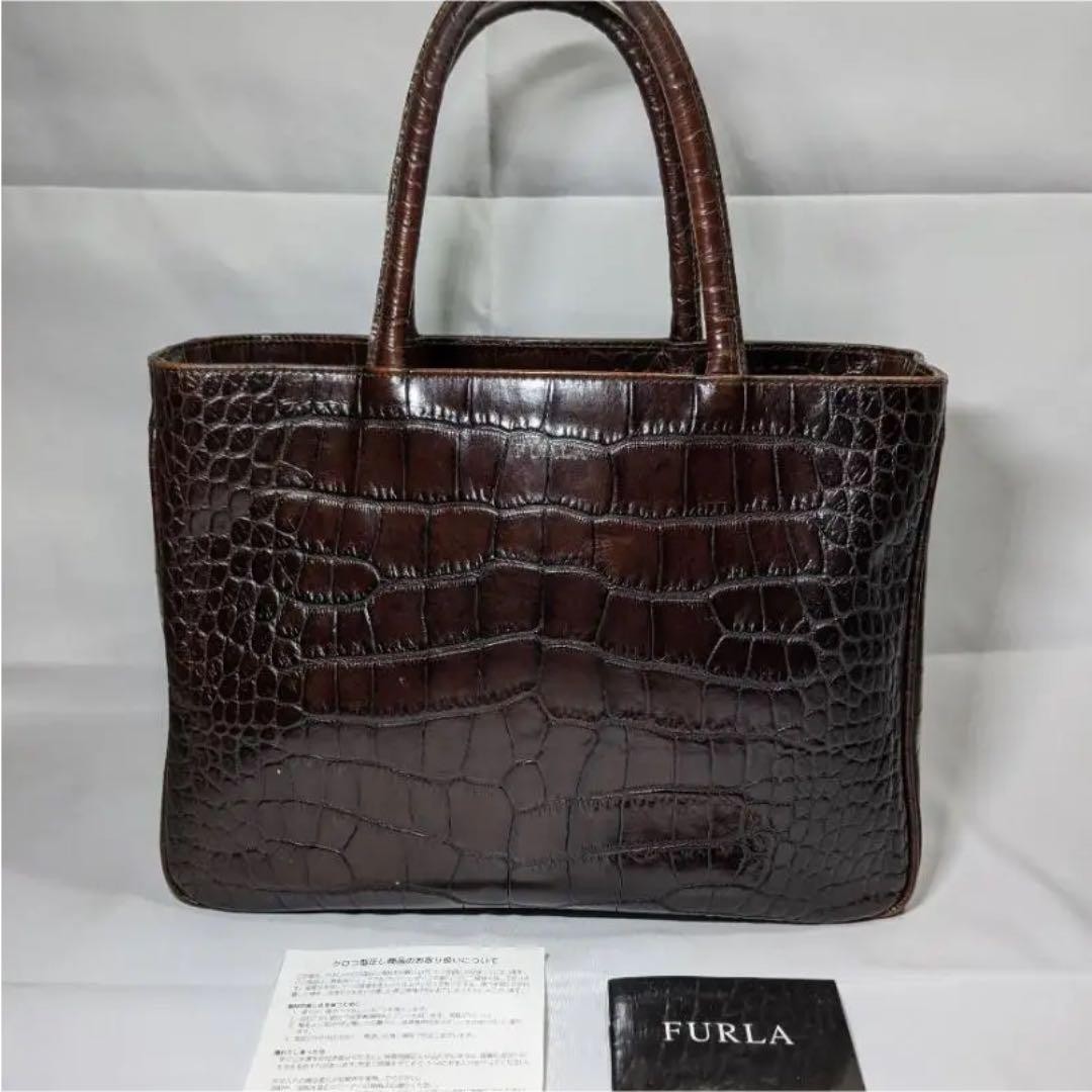 Furla Leather Handbag Brown Italy Authentic Women's Purse Vintage
