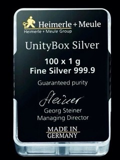 LINGOTES DE PLATA 999Fin HHEIMERLE• •Meule 100•X•1 gramo UnityBox Silver =•3 21•ONZAS