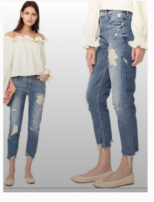 MOTHER Superior The Sinner Ice Cream You Scream Distressed Straight Leg Sz: 26