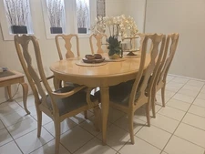 Khaki color Dining table, 6 chairs, and 2 extra tables
