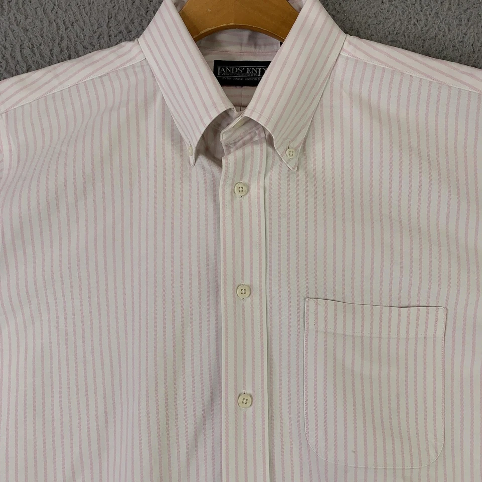 Camisa De Colección Lands End Para Hombres 16.5 36 Rosa Rayas Hyde Park Oxford OCBD 90s EE. UU. Foto 2 de 4