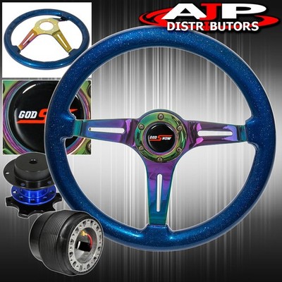 Blue Quick Release For 89-05 Eclipse + Metallic Blue Neo Chrome Steering Wheel