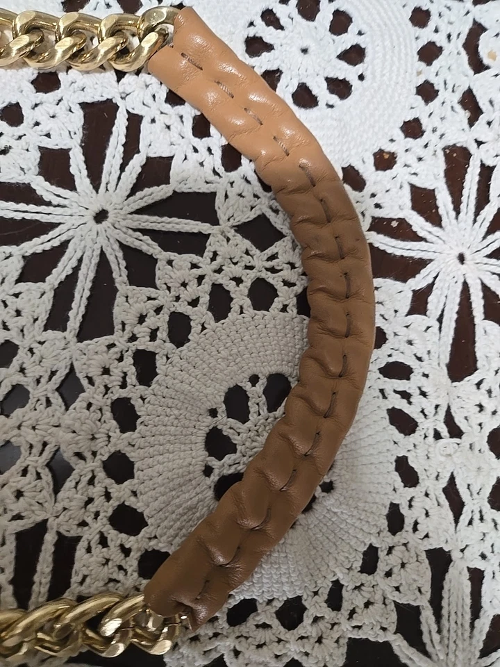 Bolso de mano Henri Bendel 712 5to AVE N.Y. marrón y blanco rayas para mujer borde dorado Foto 4 de 4