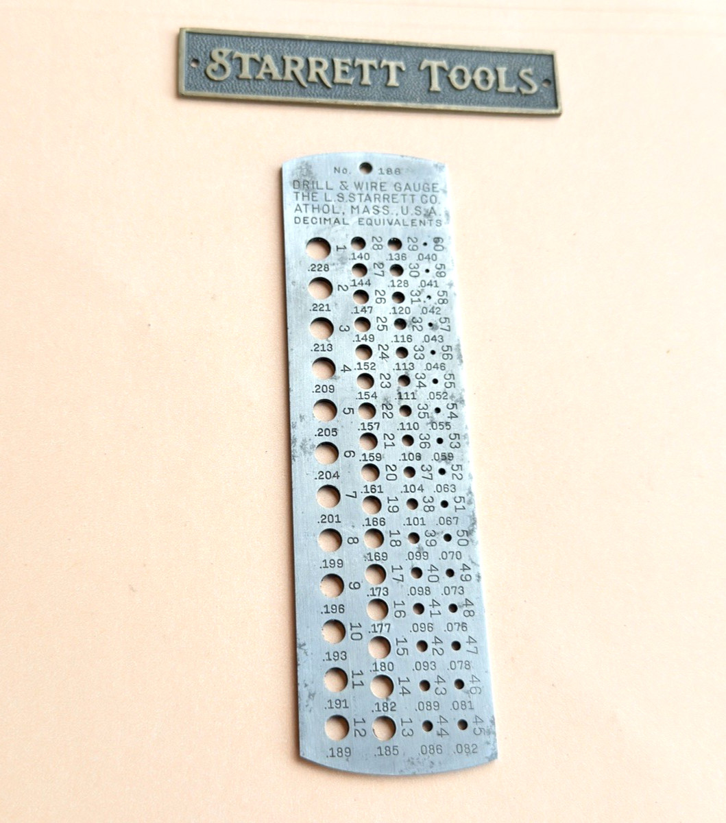 STARRETT No.186 Drill & Steel Wire Gage; 60 holes from 1 to 60. "USA Made 🇺🇸"