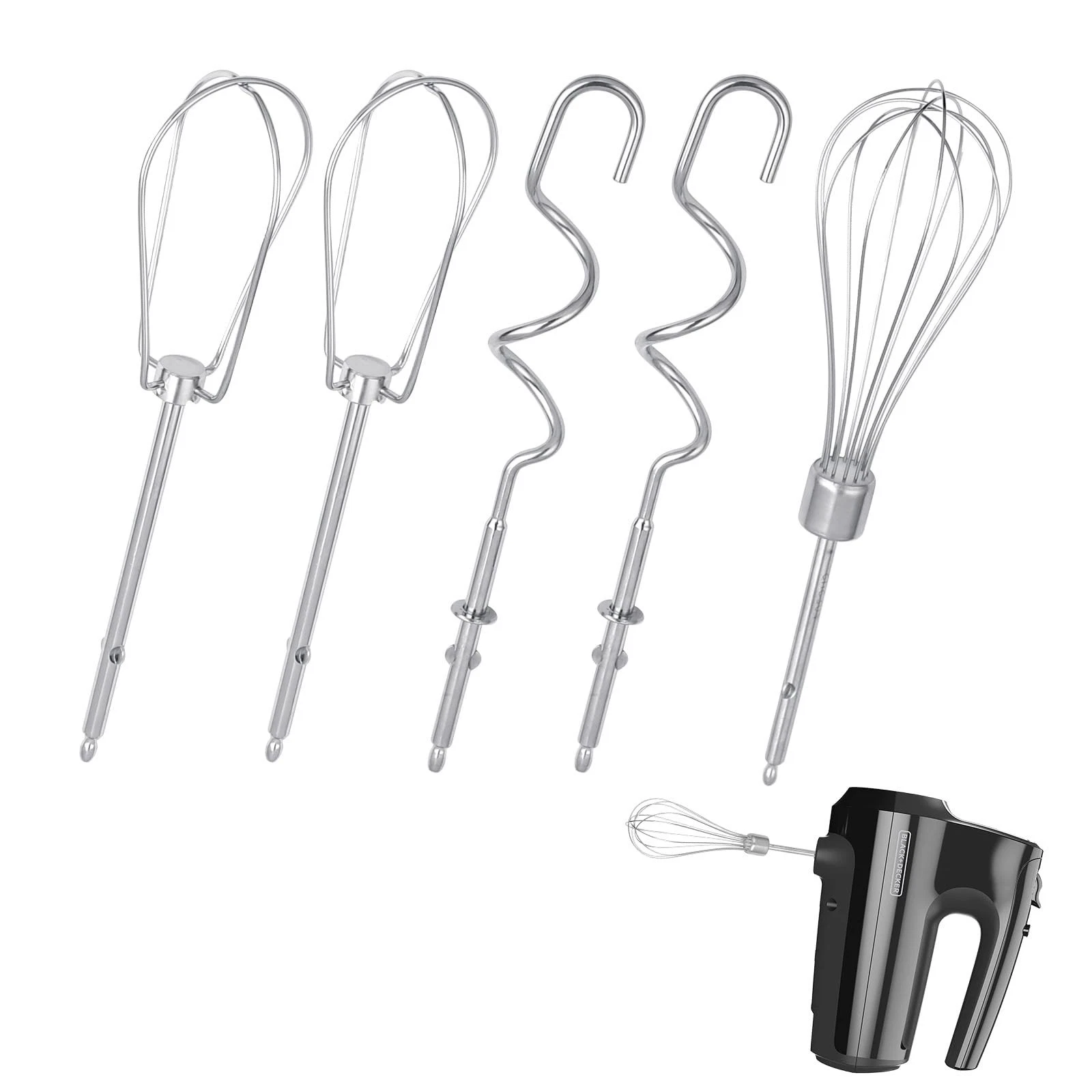 5 Pack Hand Mixer Replacement Beaters Compatible with BLACK and 7 in, Silver