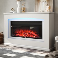 30/34'' Electric Fireplace LED Log Fire Flame White Surround Standing Heater Set