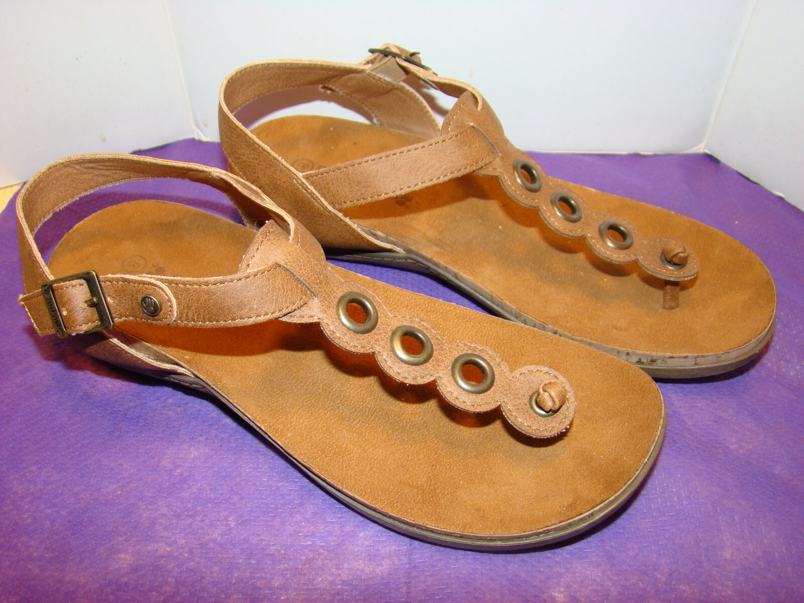 Brown Suede Strappy Flat Sandals, Size 