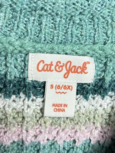 Cat & Jack Knit Striped Boxy Sweater Girls Size Small 6/6x Long Sleeve Blue - Picture 4 of 4