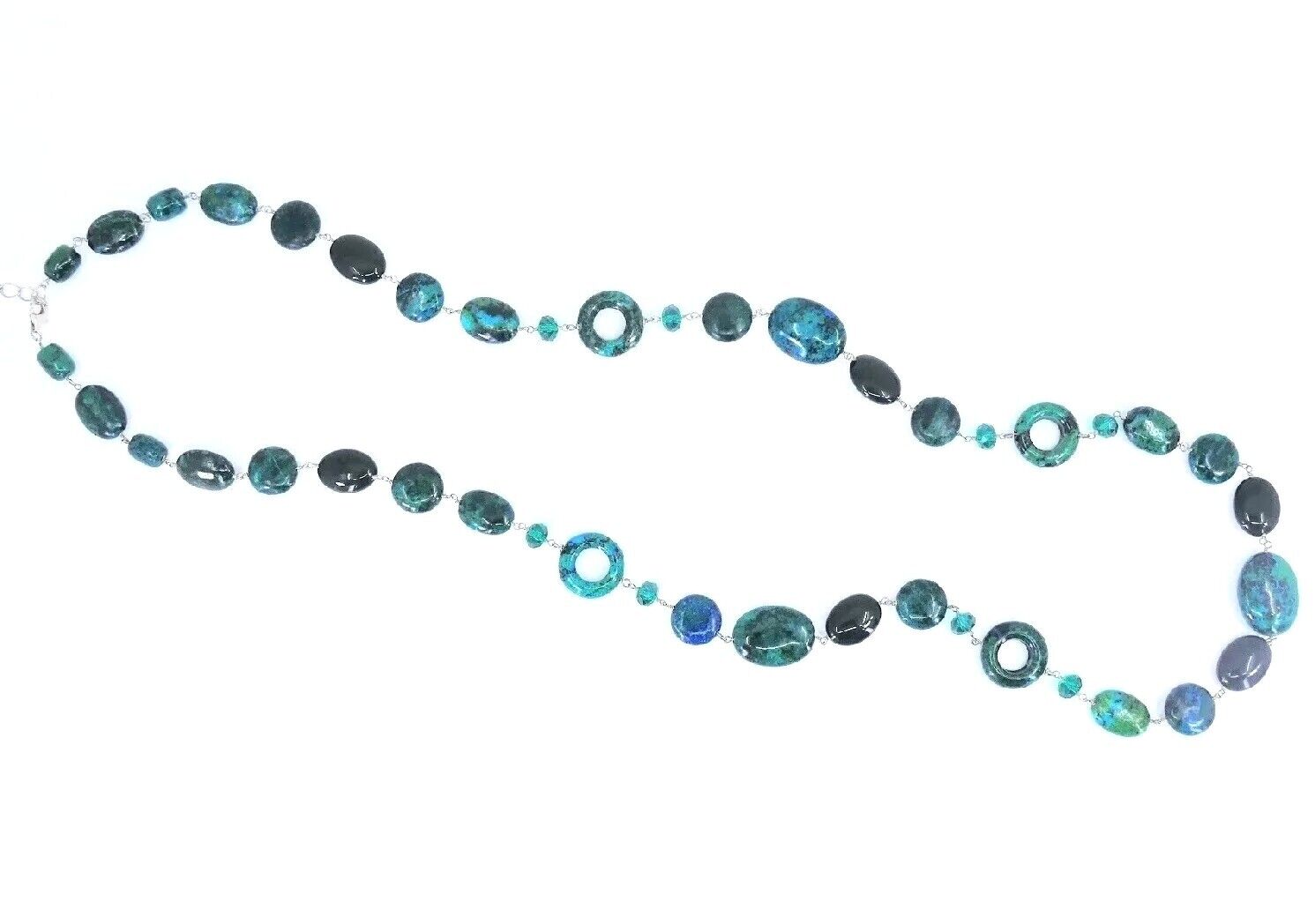 925 Sterling Silver Chrysocolla Onyx Beaded Neckl… - image 5