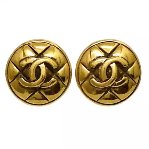 CHANEL Earrings Gold Coco Mark Good Condition Vintage GP Used CHANEL Jewelry