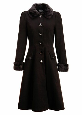 Collectif Vintage 50s Alise Black Swing Coat Size 12 UK