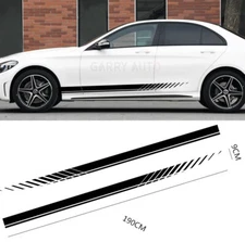 2x Universal Black Sports Racing Stripe Graphic Fit Car Side Skirt Decal Sticker