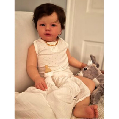 28'' Completed Reborn Baby Puppe Toddler Brown Short Hair Rooted Cloth Body Gift