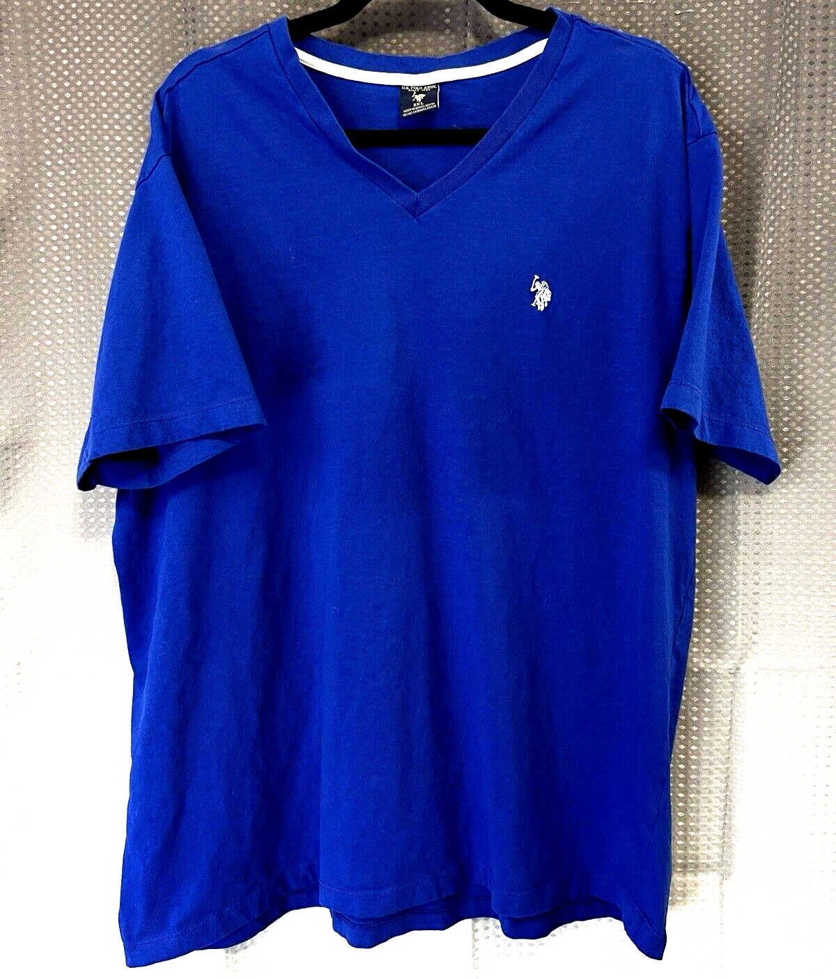 Vintage US POLO ASSN Shirt Uomo 2XL Blu Scollo a V Y2K Little White Pony Dad T shirt
