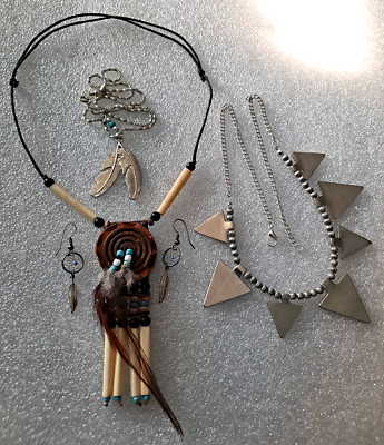 Vint Southwestern Necklaces Feathers & Arrow Themed Jewelry Mixed Materials