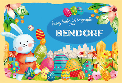 Schild Spruch Herzliche Ostergrüße aus Bendorf Osterhase Eier Comic JW