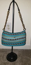 Sun 'N' Sand Small Woven Straw Purse Chain Link Nautical Beachy