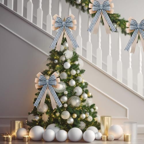 2Pack Black and White Plaid Gift Bows Burlap Wreaths Bows Christmas