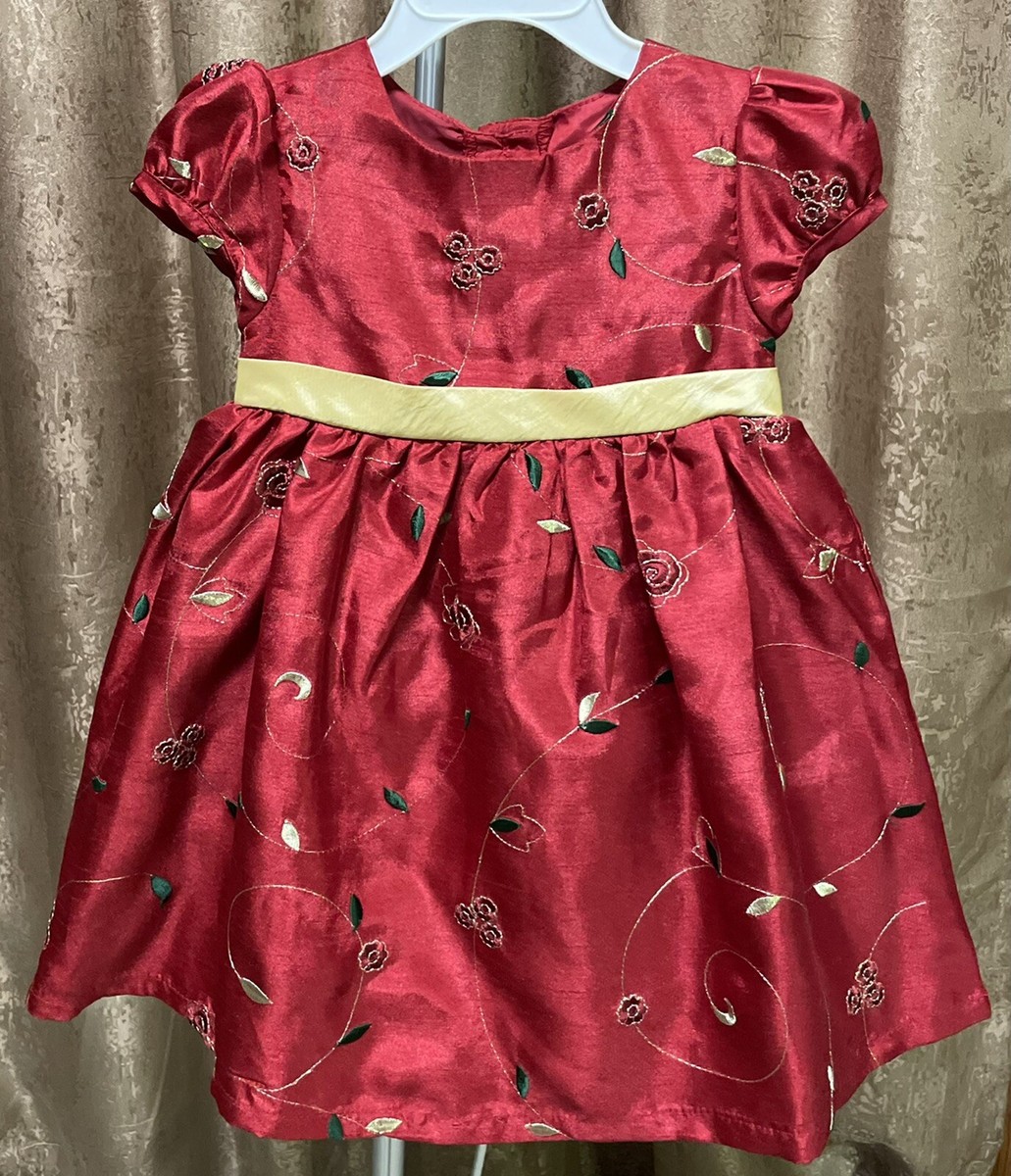 NWOT Toddler Girl 24 MO Maroon Red Gold Dress Bloomers Embroidered Christmas  Wed | eBay