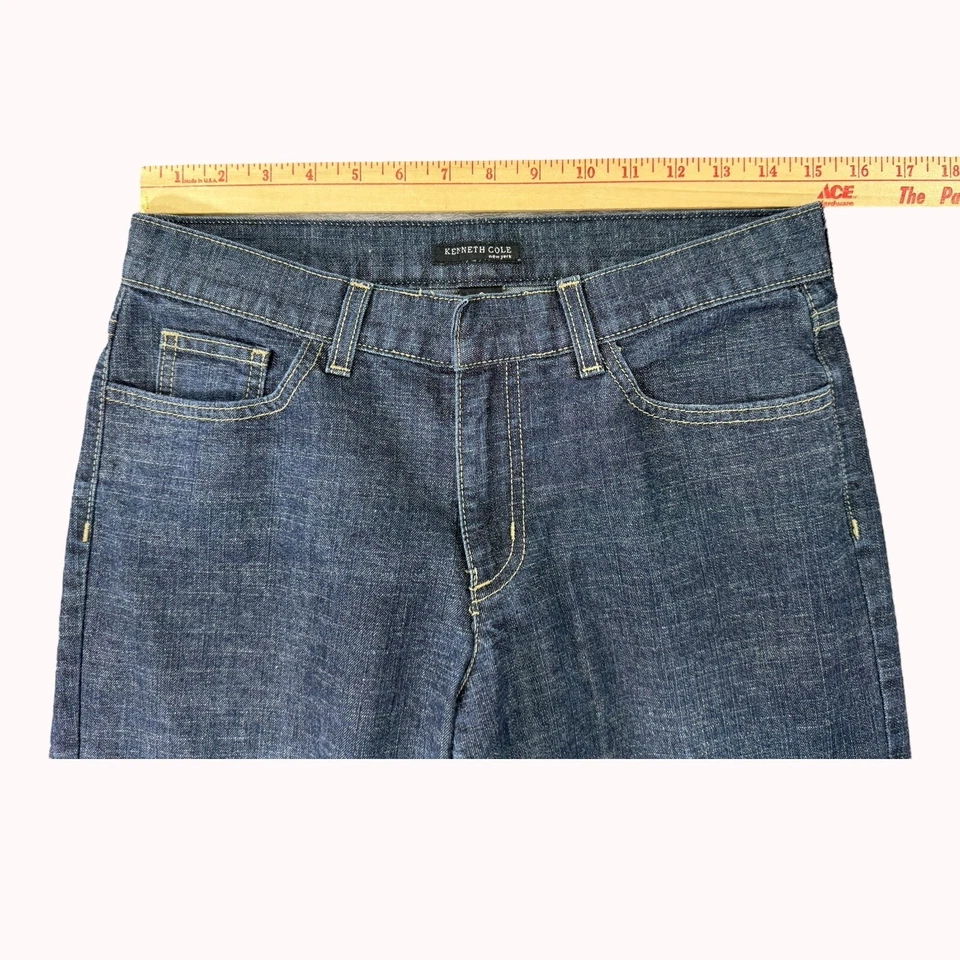 Pantalones de mezclilla Kenneth Cole para mujer 8 (30x31) azules acampanados pierna ancha elásticos EE. UU. Foto 4 de 4