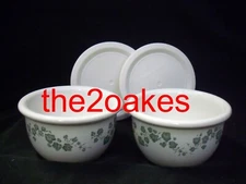 2 Corelle CALLAWAY Ramekins Stoneware 7 oz Lids Dessert Bowls Custard Cups