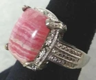 Vintage Sterling Silver Rhodochrosite Stone Ring Size 7.5  / 7 1/2 Signed KARIS