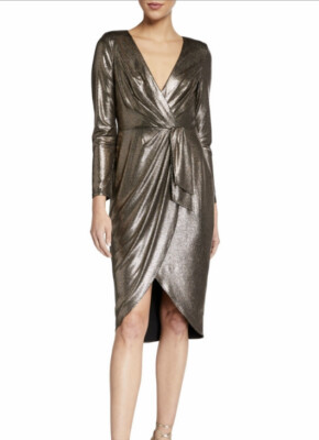Aidan by Aidan Mattox Foiled Jersey Draped Long-Sleeve Dress | eBay
