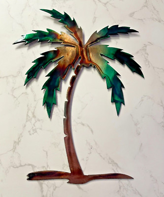 Palm Tree Metal Wall Art Décor 36'' tall Right Facing Marbled Green copper/Bronze