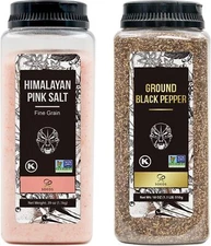Himalayan Pink Salt Fine 39 oz+Ground Black Peppercorns 18 oz for Grinder Refill