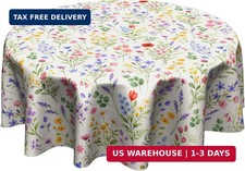 Spring Summer Circle Tablecloth - Vintage Flower Round Table Cloths 60 Inch Flor