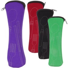4pcs Camping Cutlery Carrying Bag Portable Fork Spoon Bags Zipper Pouch Kitchen