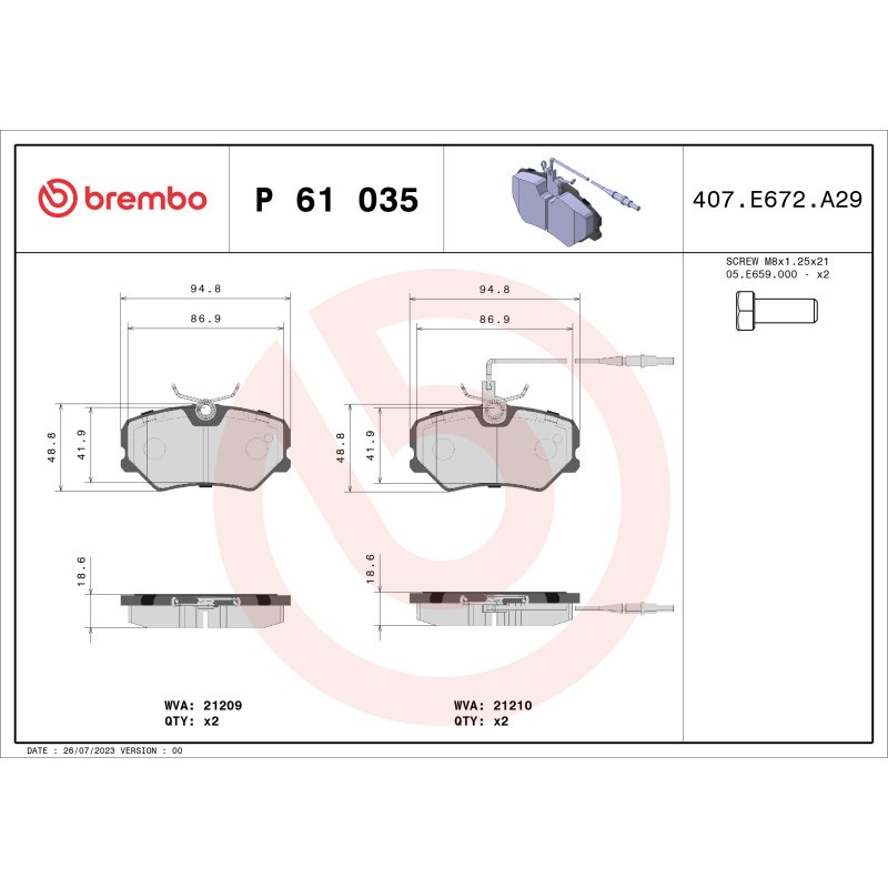 Brembo Juego De Pastillas P 61 035 - Imagen 2