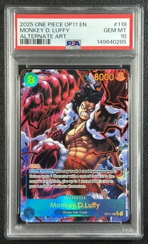MONKEY D LUFFY PSA 10 2025 ONE PIECE EN #OP11-118 SECRET ALTERNATE ART 285