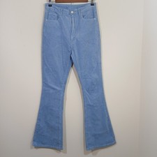 1970s Blue Corduroy Flare Bell Bottoms Wide Leg Pants Jeans M Tall