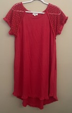 Umgee Red High-Low Linen Cotton Dress with Crochet Sleeves Sz S Boho 4th July